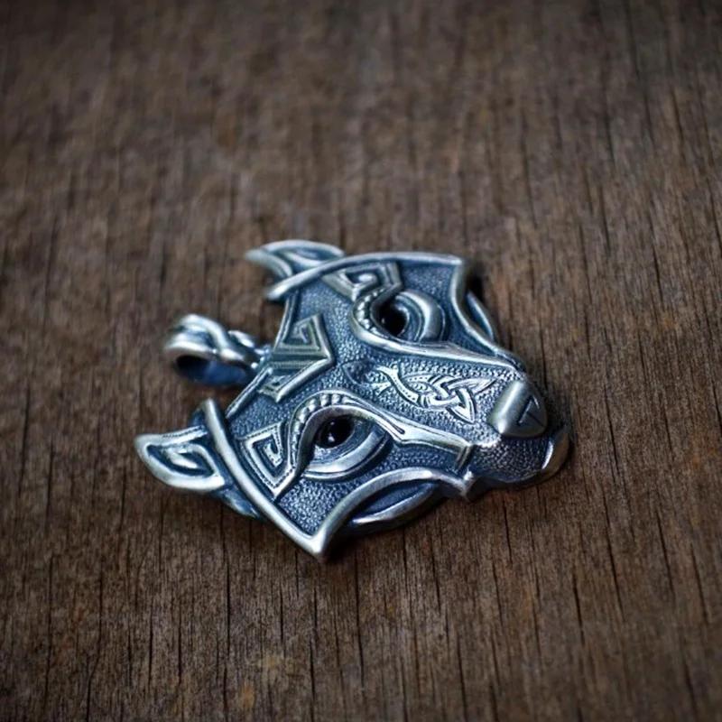 Vintage Jewellery Tibetan Silver Wolf Head Pendant Necklace for Men Amulet Animal Viking Jewelry Collar Hombre Creative Gifts