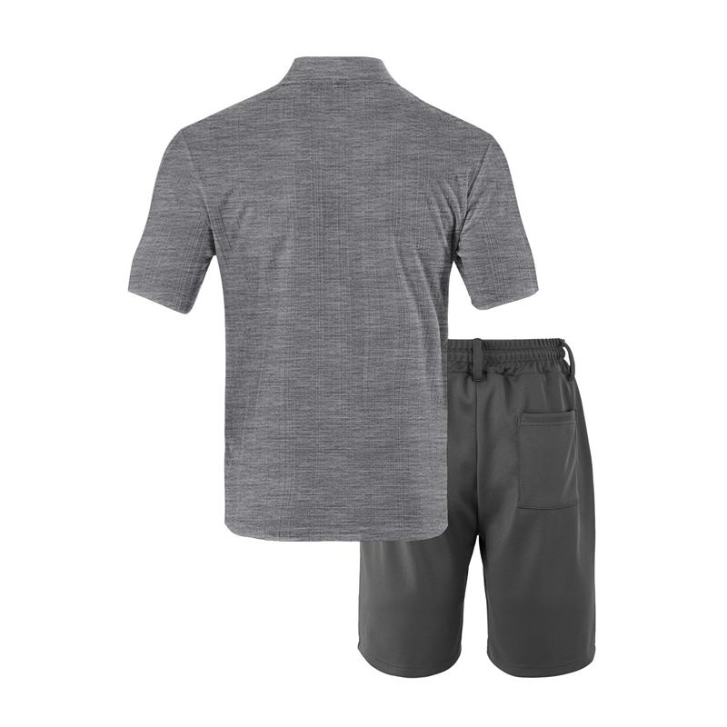 Summer Men Matching Outfit Sets Grid Texture Short Sleeve Polo Shirts Elastic Drawstring Casual Shorts Daily Beach Vacation Two Piece Tracksuit