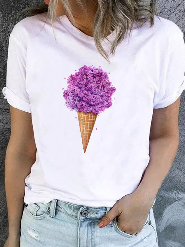 (Asian Size) Clothing Lady o-neck watercolor love style Short Sleeve T-shirts Printed Female Top Casual T Shirt Fashion Women Graphic Tee