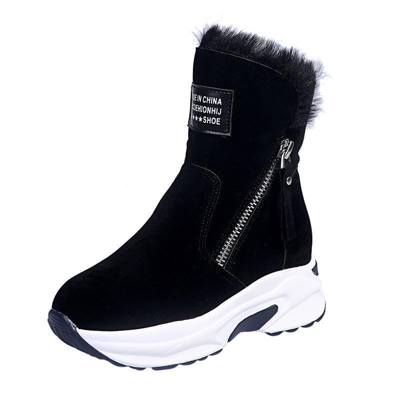 Winter New Round Head Velvet Warm Side Zipper Low Tube Flat Bottom Casual Student Women's Snow Boots