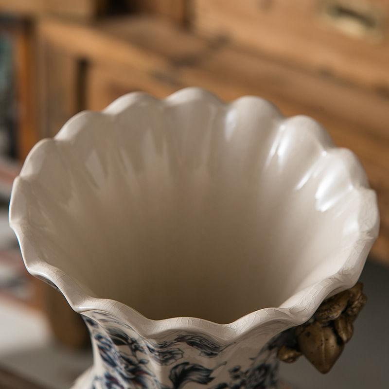 Porzellanvase Retro Blau-Weiß-Porzellan Europäische Wohnzimmerdekoration Blumenarrangement Leichter Luxus Chinesische Dekoration