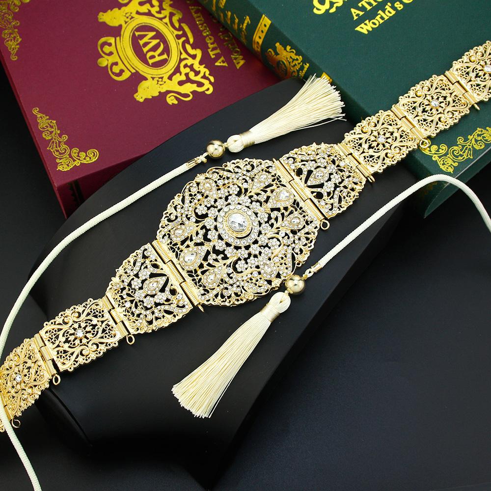 Gold Color Women Rope Belt Crystal Waist Belt Hand Tassels Rope Chain Bride Wedding Jewelry