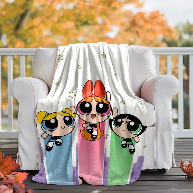 Powerpuff Flannel Blanket Soft Warm All-Season Throw, Design for Camping, Car Travel, Hiking Sofa, Bed, Office Perfect Gift for Parties