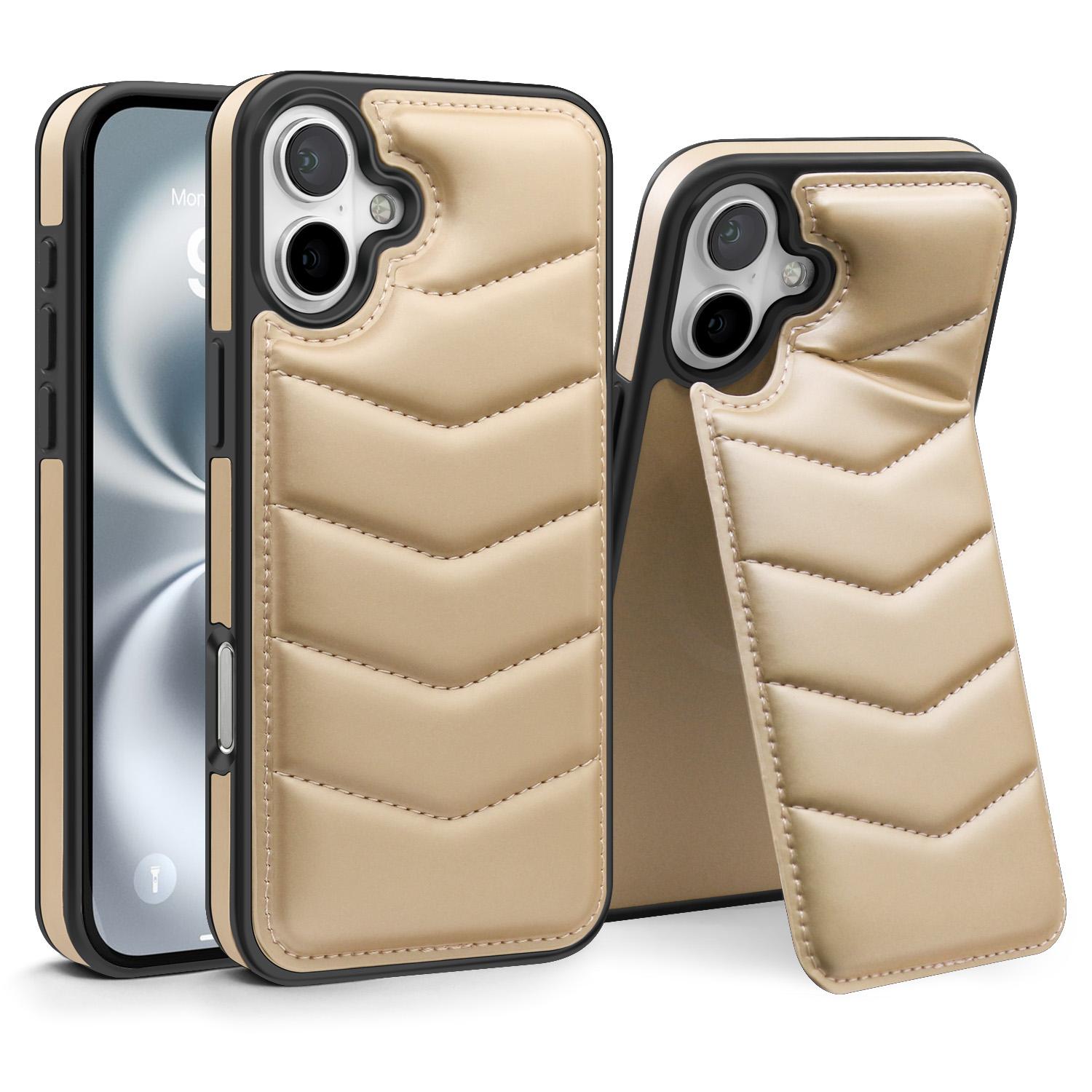 

For iPhone 16 Plus Case Compatible with MagSafe RFID Blocking Card Slot Leather Back Cover Gold