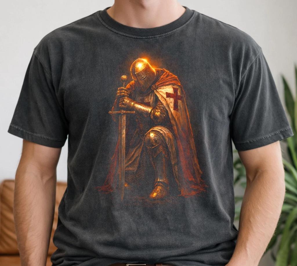 Templar Knight Kneeling In Prayer T-Shirt