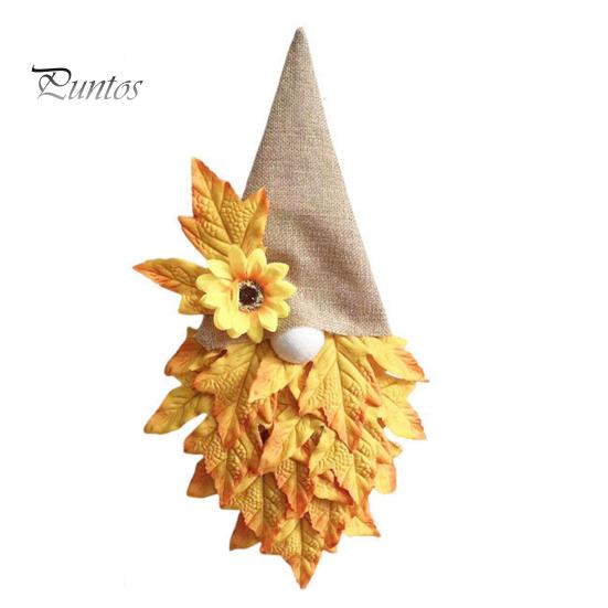 Front Door Hanging Wreath Autumn Gnome Maple Leaf with LED Lights, Rustic Pointed Hat Fall Hanging, Farmhouse Harvest Thanksgiving Home Decor Vintage