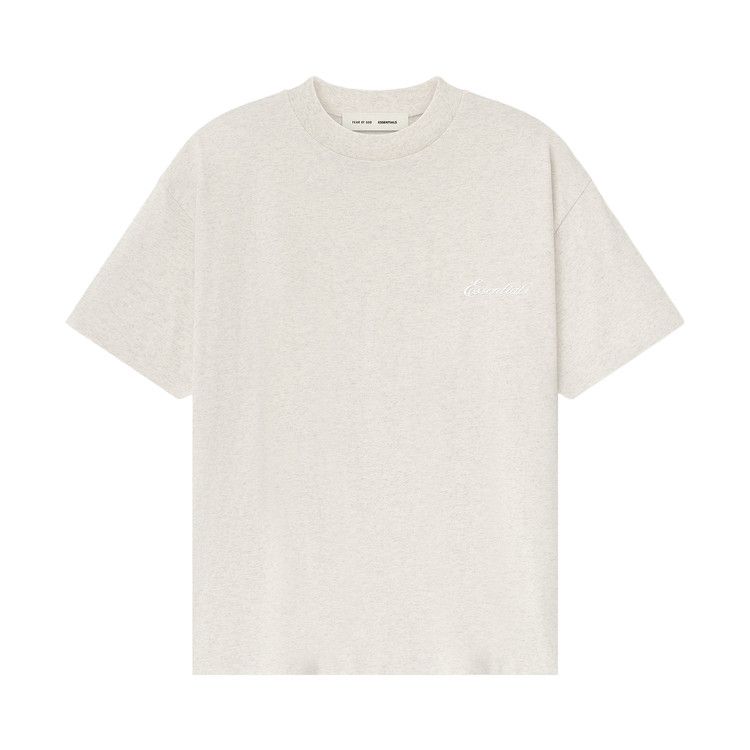 Men's T-Shirt Fear of God Essentials Embroidered Classic Short Sleeve Tee Oatmeal Heather