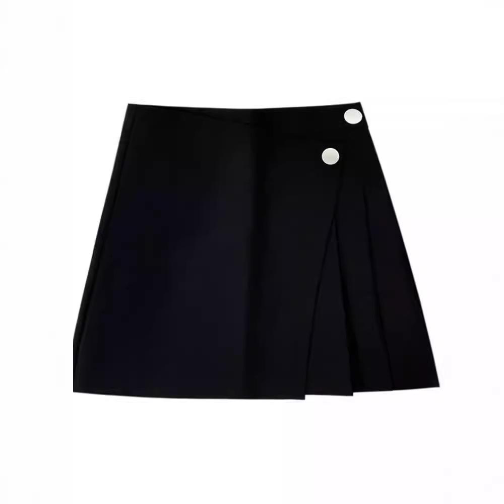 2024 Spring Women's Black High-Waist Irregular A-Line Skirt, Korean Style