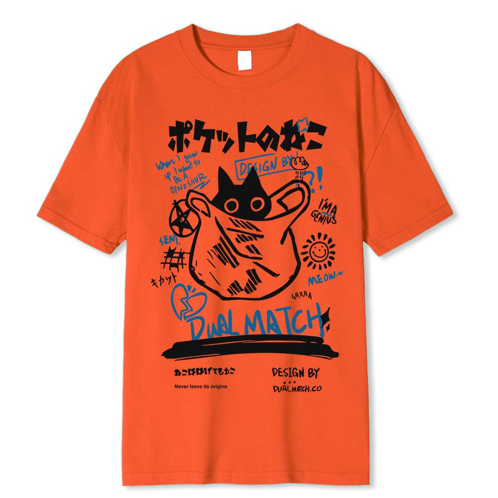 Fashion Hip Hop T-Shirt Unisex Streetwear Japanese Kanji Funny Cat Print Tshirt Unisex Harajuku Cotton Casual Short Sleeve Tshirt Tops