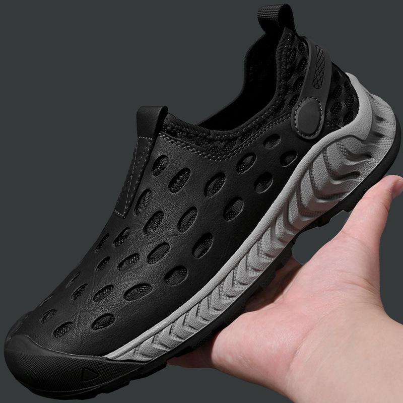 

Мужские туфли летние дышащие сетчатые туфли мужские кожаные универсальные туфли с полыми отверстиями одна педаль 38 чёрный