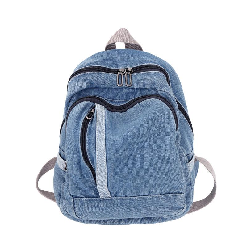 Washed Denim Literary Small Backpack Female Fashion Student Schoolbag Simple Canvas Travel Small Backpack Female