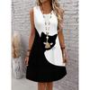 Women's Stylish and Elegant Two-tone Cat Print Tank Top Dress