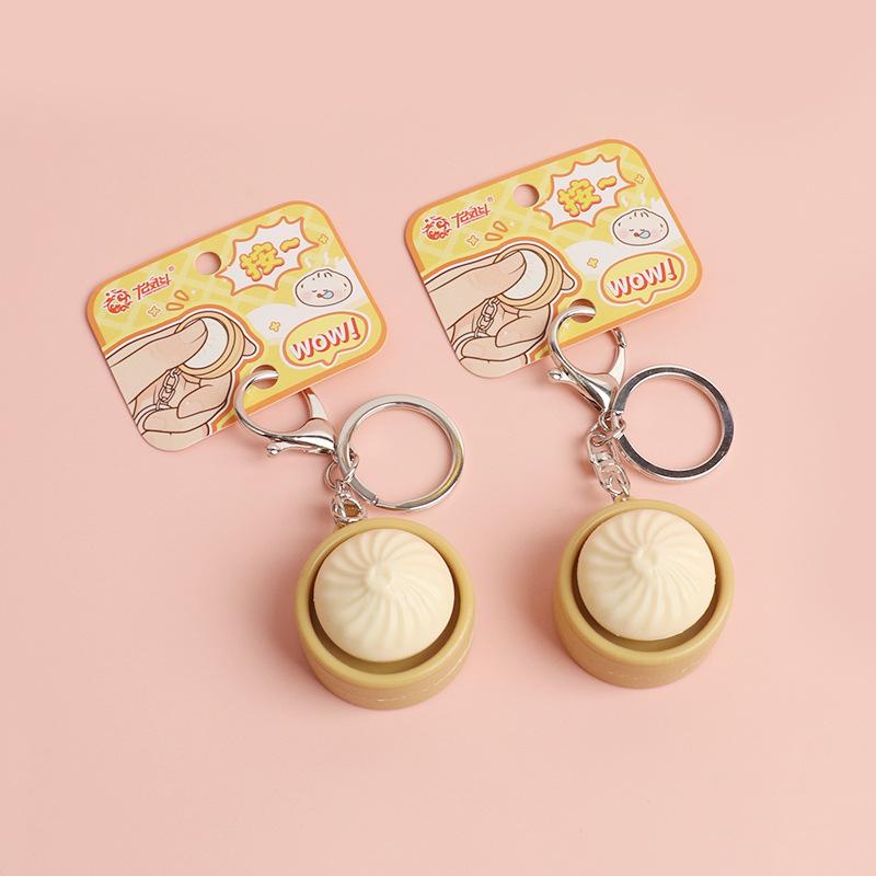 Simulation Bun Keyboard Clicker Keychain Mini Steamed Bun Stress Relief Sensory Fidget Toys For Autism Adhd Decompression Toy