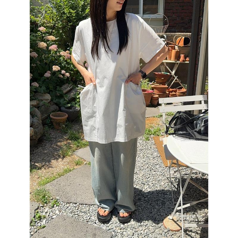 

Повседневное женское платье с круглым вырезом, кулиской и большими карманами, свободного кроя One Size белый