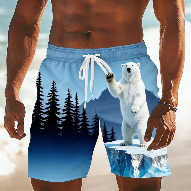 Men's Classic Retro Wild Animal Print Casual Shorts - Eagle Cougar Polar Bear Tiger Rhino Print Beach Shorts For Summer Vacation
