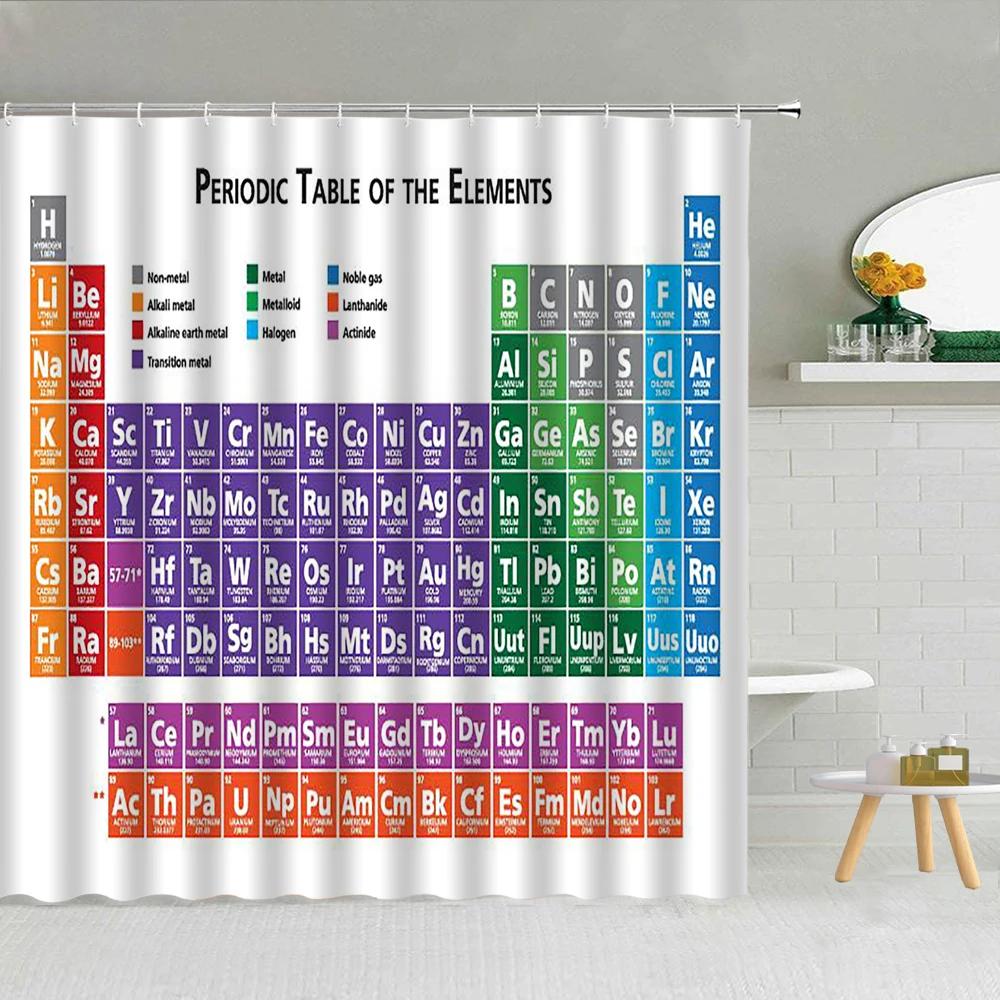 Chemistry Creative Pattern Shower Curtain Periodic Table of Elements Polyester Fabric Bathroom Supplies Decor With Hook Washable