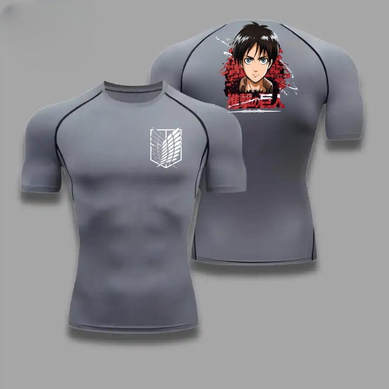 Eren Yeager Graphic Compression Shirts for Men Gym Workout Running Summer Athletic Quick Dry Tees Tops Short Sleeve Rash Guard