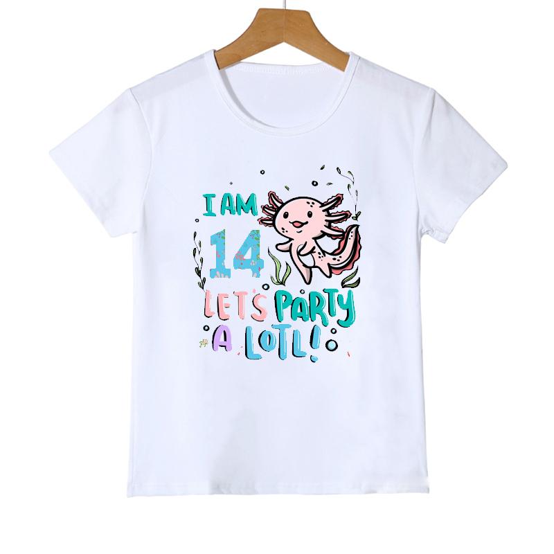 

3-14-й день рождения Аксолотль Мне 10 Давайте Вечеринка Лотл Кавайные Девочки Футболка Для Детей Подарок На День Рождения Футболка Модная Детская Одежда Футболка 5T(120cm)