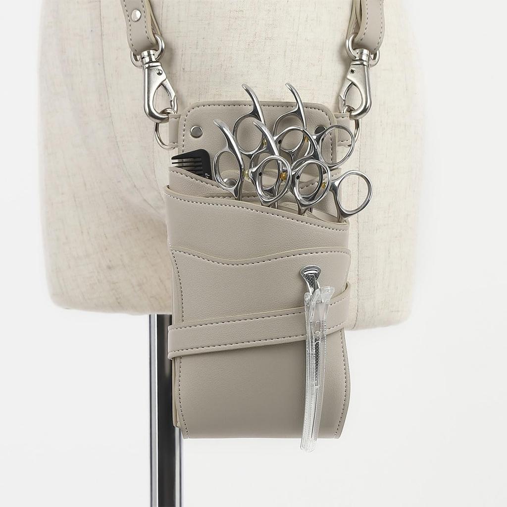 DP Prato 002 Scissor Case with Large Capacity Silver Holds Trimmer No. Pocket, Gray, Hardware, 0-5 Scissors, Hairdresser,