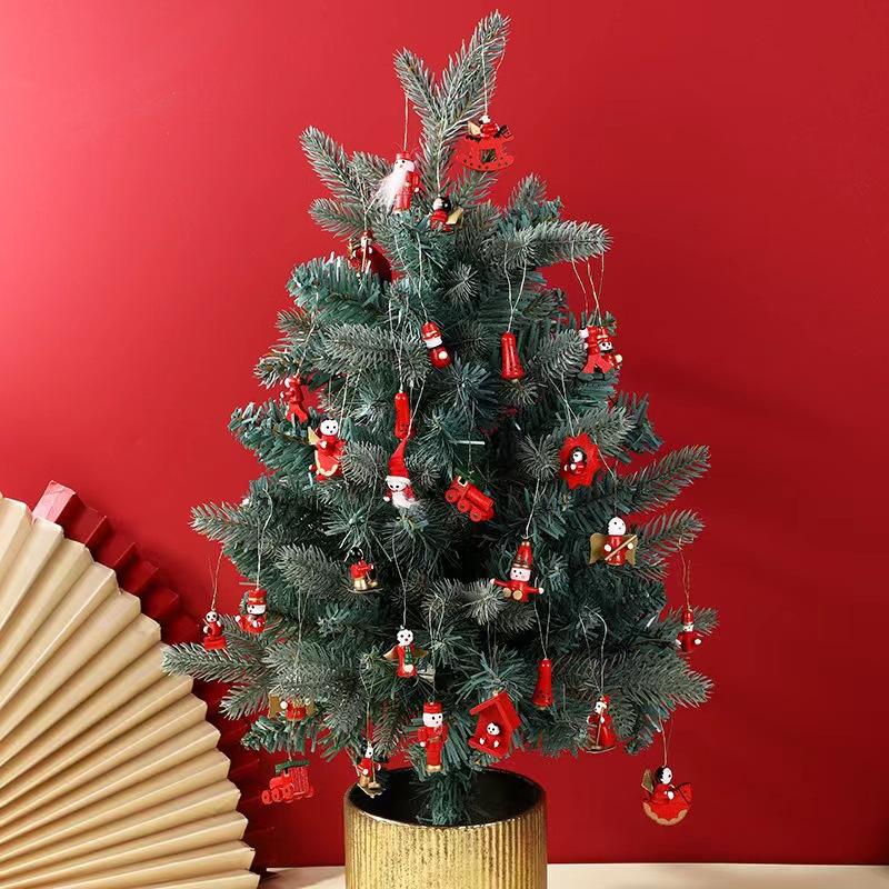 Christmas Tree Ornaments Wooden Cartoon Pendants Santa Puppet Dolls Gift Box Set of 6