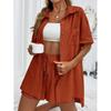 Women's New Fashion Casual Two-Piece Solid Color Loose Shorts & Short-Sleeved Shirt Set