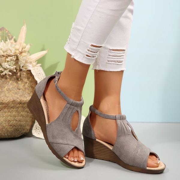 Fashion 2025 Sandals Buckle Strap Shoes Open Toe Summer Heels Clogs Wedge Large Size New Low Peep Spring Fashion Girls Platform Velvet