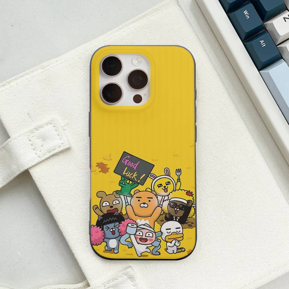 Cartoon K-KAKAO CUTE F-FRIENDS Soft Corrugated Phone Case For IPhone 11 12 13 14 15 16 17 Pro Max Plus Pro Shockproof Cover