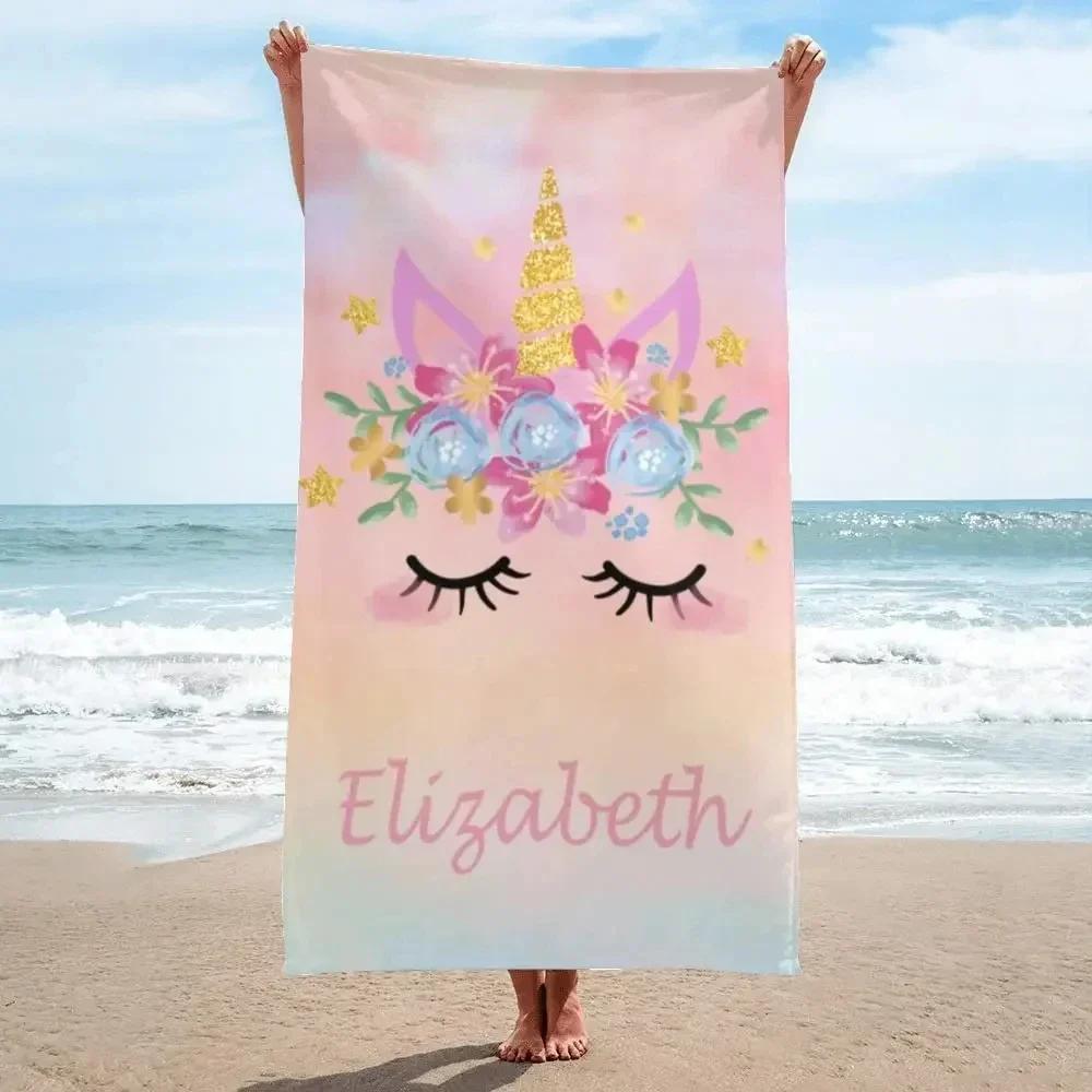 Personalisierbares Einhorn-Strandtuch mit Namen für Mädchen Jungen Schwimmen Sport Reisen Personalisierte Strandtücher Schnelltrocknend Personalisierbares Badetuch