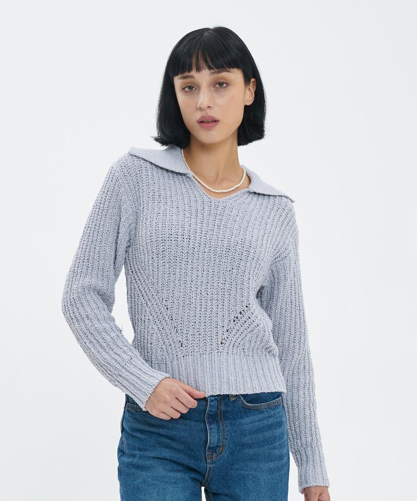 BLOND9 Volume Open Collar Boucle Knit_Gray