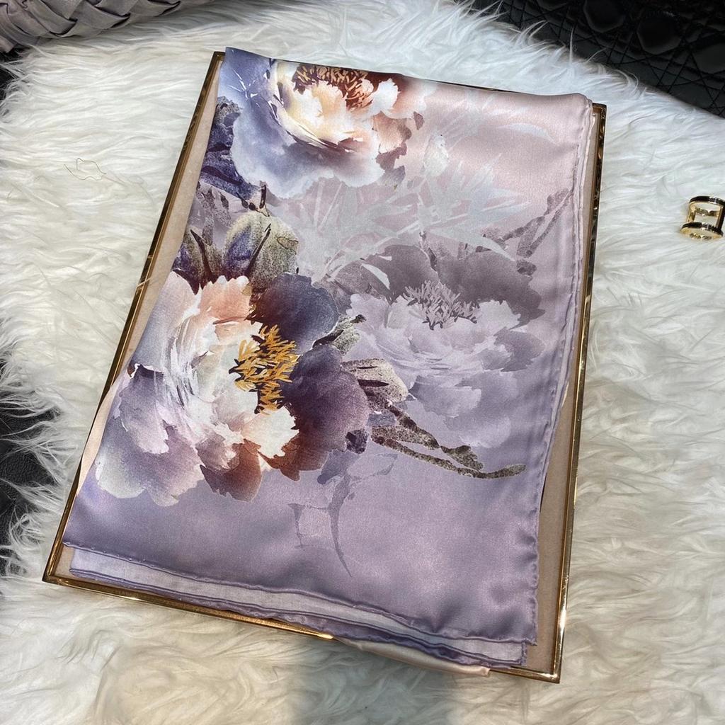 Chinese Style Ink Lotus Silk Scarf Shawl Women  New Design 100% Natural Silk Long Scarves Grey Pink Neck Scarves 175*53Cm