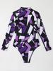 2024 Geometric Print Long Sleeve One-Piece Swimsuit for Women