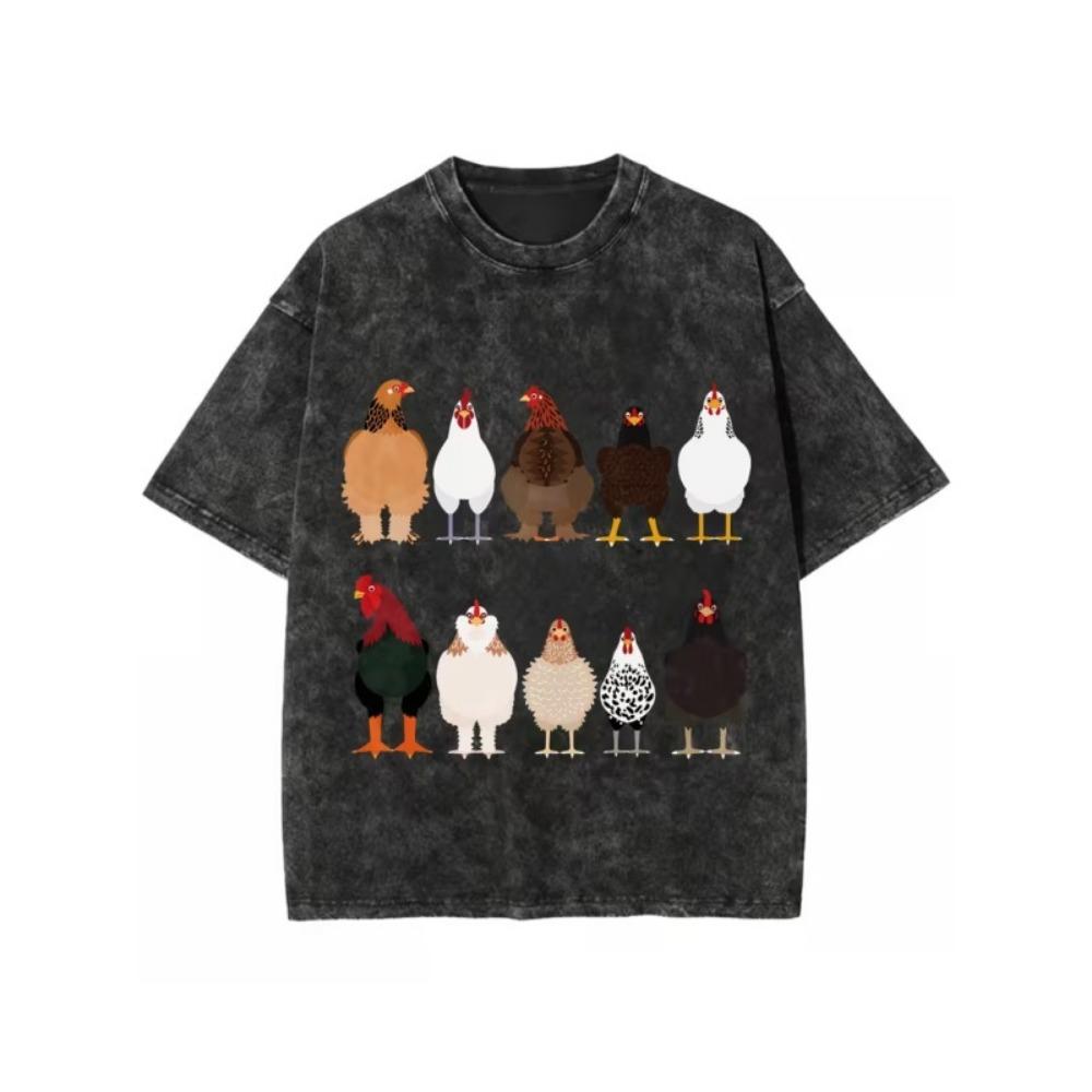 T-shirt Vintage con Stampa di Razze di Galline Carine Grafica Divertente di Animali da Fattoria Casual Girocollo Manica Corta per Uomo Donna
