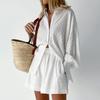 Herbst Damen Europa und die Vereinigten Staaten Hemd Set Jacquard Puffärmel Top Shorts Pendler Sinn Lässiger Anzug