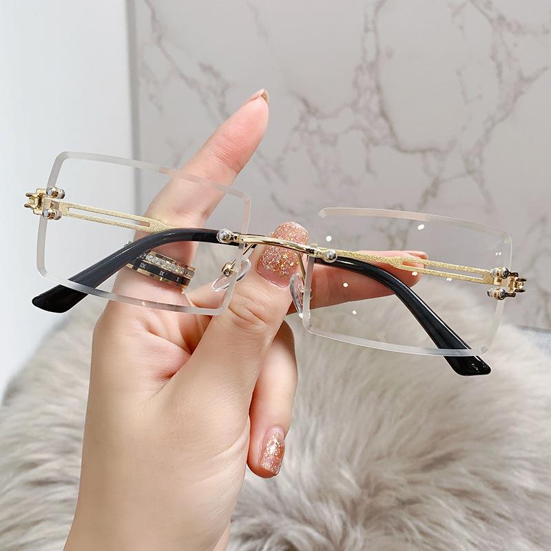 Fashion Rectangular Metal Rimless Women Glasses Gradient Glasses for Men Daily Life Eyewear Accessories