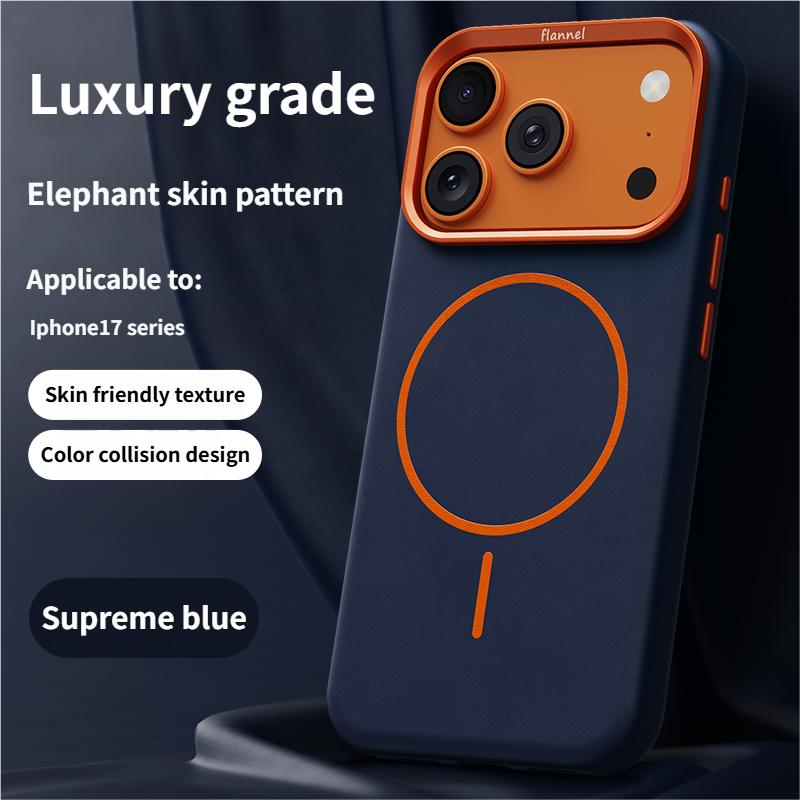 

High-End Elephant Leather Texture Magnetic Phone Case for IPhone 17 Pro Max Air for Magsafe Wireless Charging Full Protect Cover iPhone17 Pro Max темно-синий