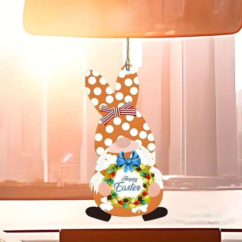 Delightful Cartoon Acrylic Easter Gnome Bunny Car Pendant For Stylish Interior Accents