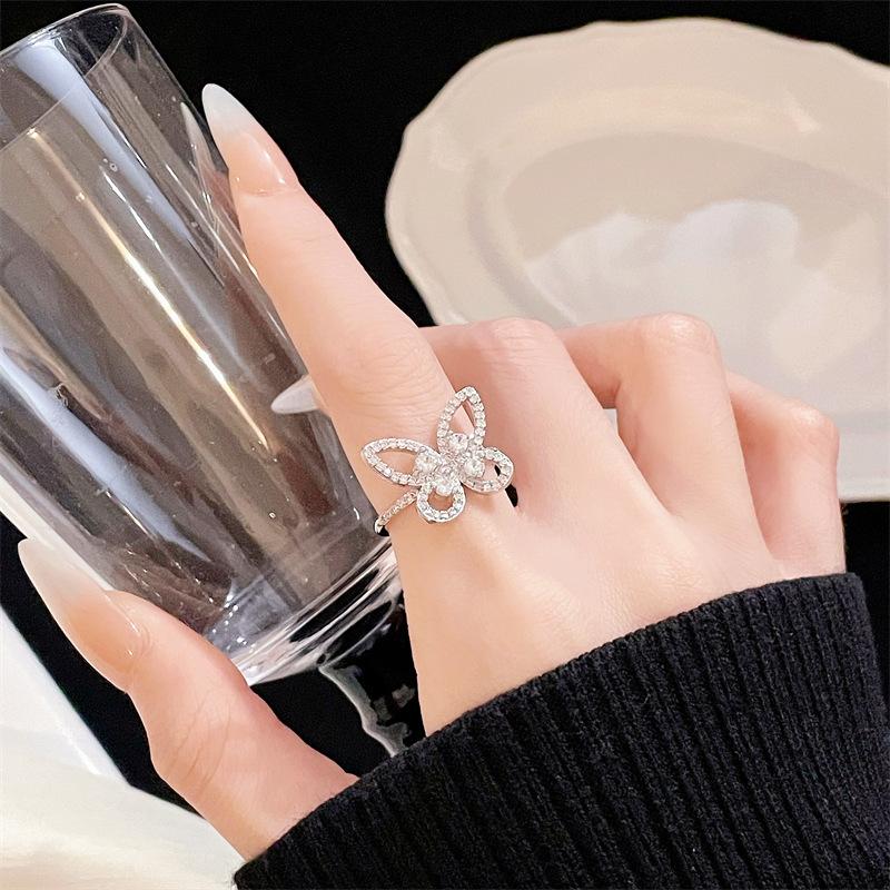 Light Luxury Butterfly Super Flash Zir*****Pen Ring Exquisite High Sense Fashion Elegant Personality Romantic Ring