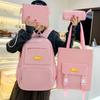 Schoolbag Four-piece Schoolbag Women's Middle School and College Student Schoolbag Fresh and Simple Large-capacity Backpack High-value Leisure Bag