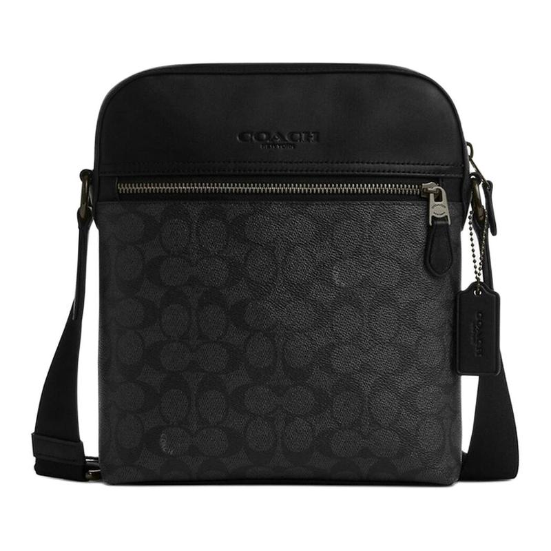 

COACH Houston 22 Branded Logo Zip Closure PVC Crossbody Shoulder Bag Small Men s Black Gray чёрный