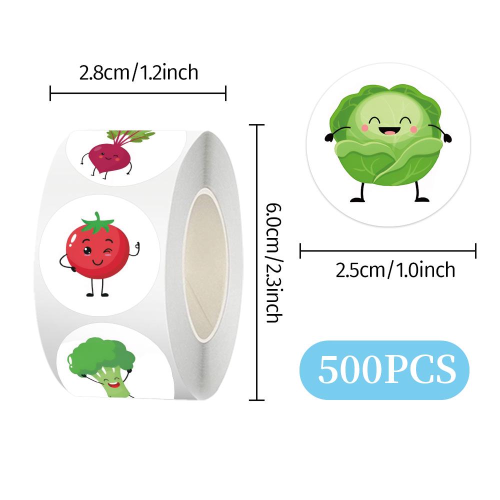 500 Stickers/Roll - Cross-border Vegetable Stickers for Journals, DIY, Sealing, and Packaging.