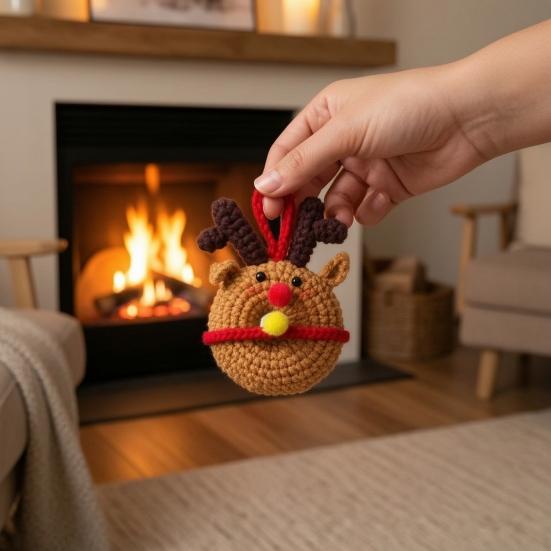 Crochet Donut Bag Accessory Christmas Doughnut Keychain, Handmade Santa Claus/Reindeer/Penguin/Bear/Flower Wreath Pendant for Hand Knitted Keychain