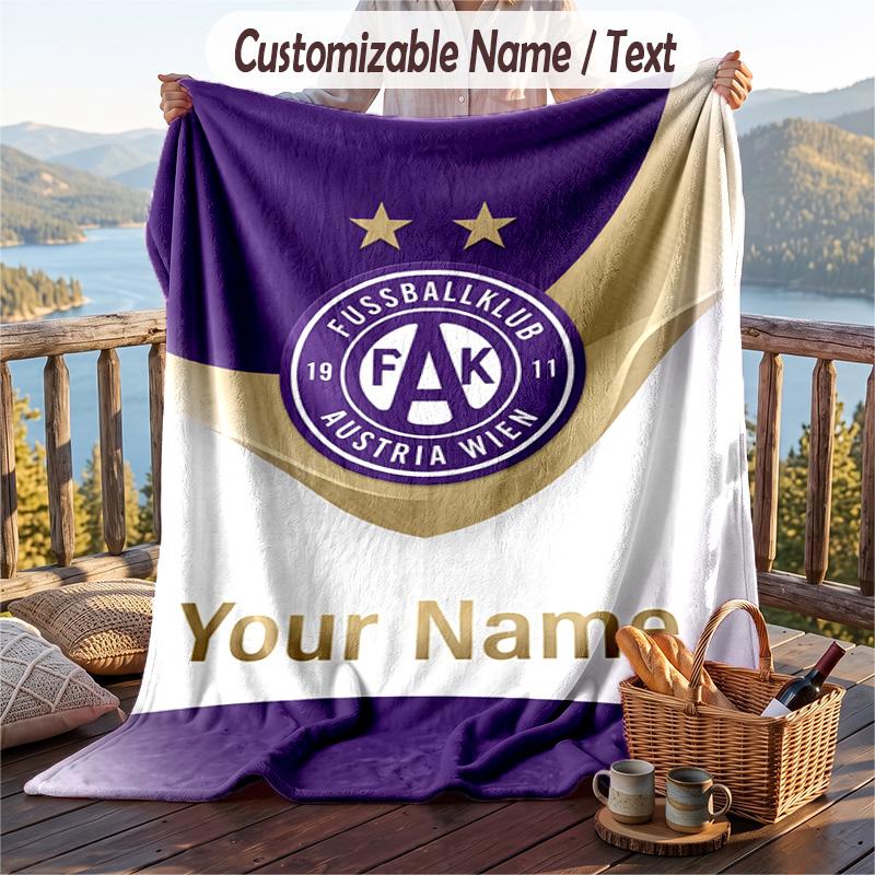 Flannel Blanket Austria Wien FC Print Custom Name Text Soft Throw for Sofa Bed