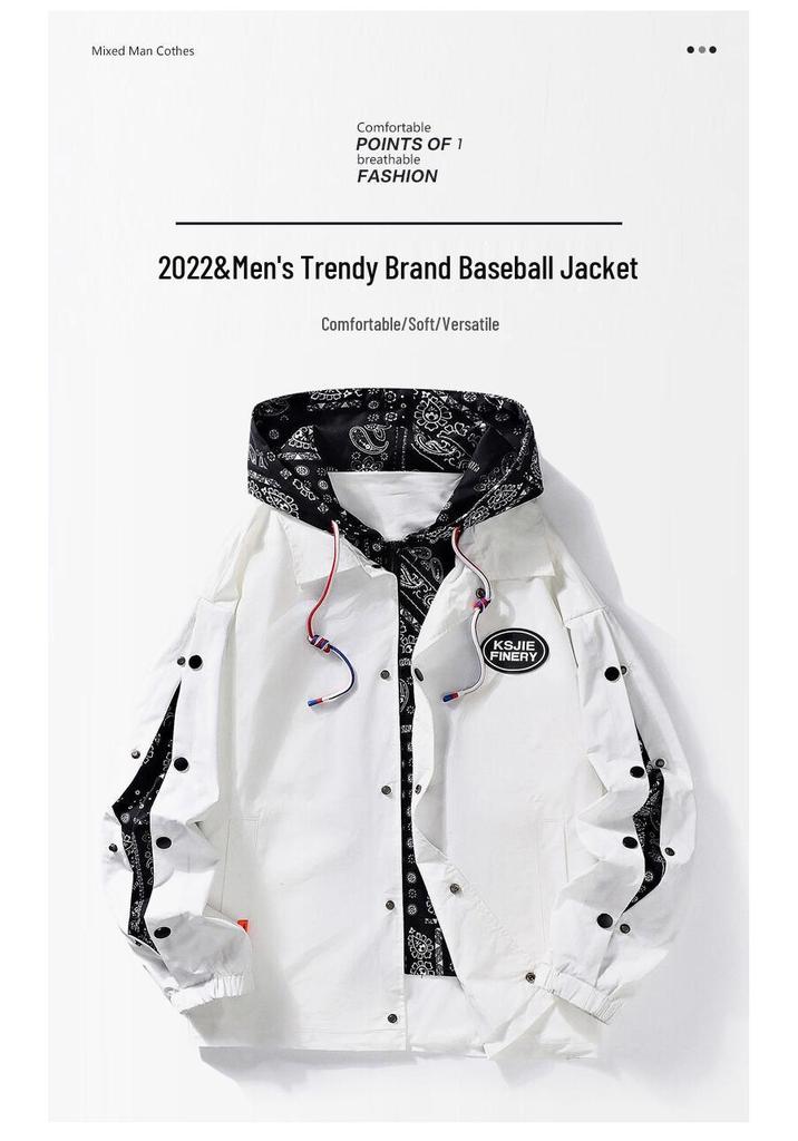 Men's Cashew Flower Two-in-One Baseball Hoodie Jacket - Hong Kong Style Trend