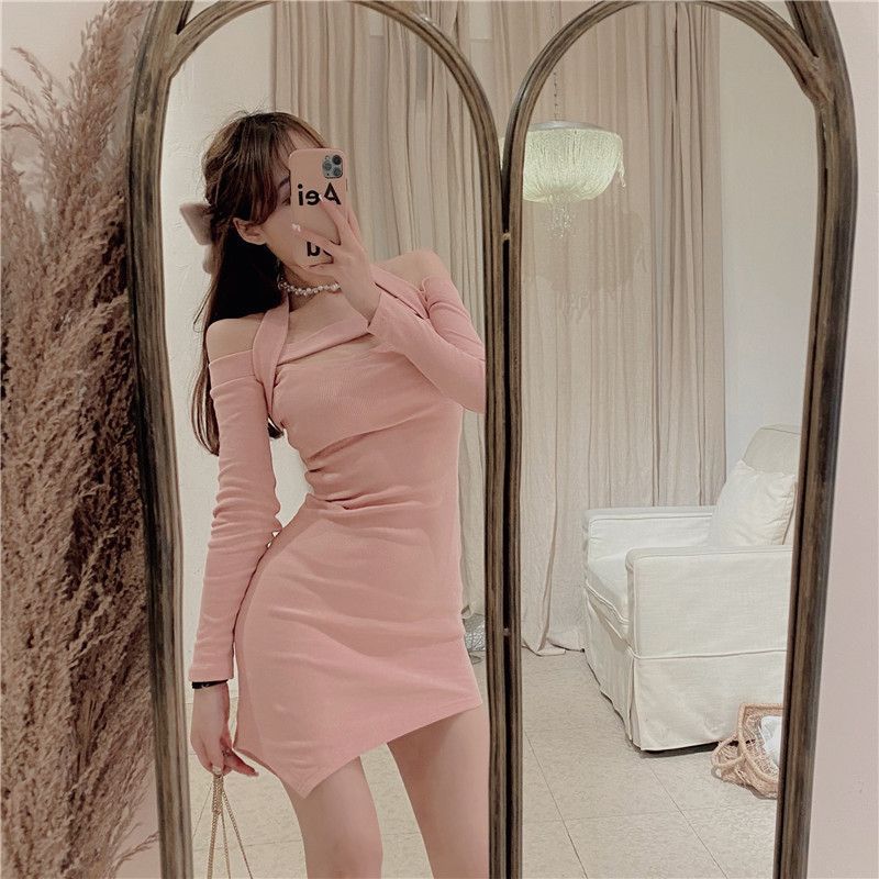 French Temperament Sexy Spice Girl Long-sleeved Dress Women's Spring New Slim and Thin Stacked Hip-wrapped Short Skirt
