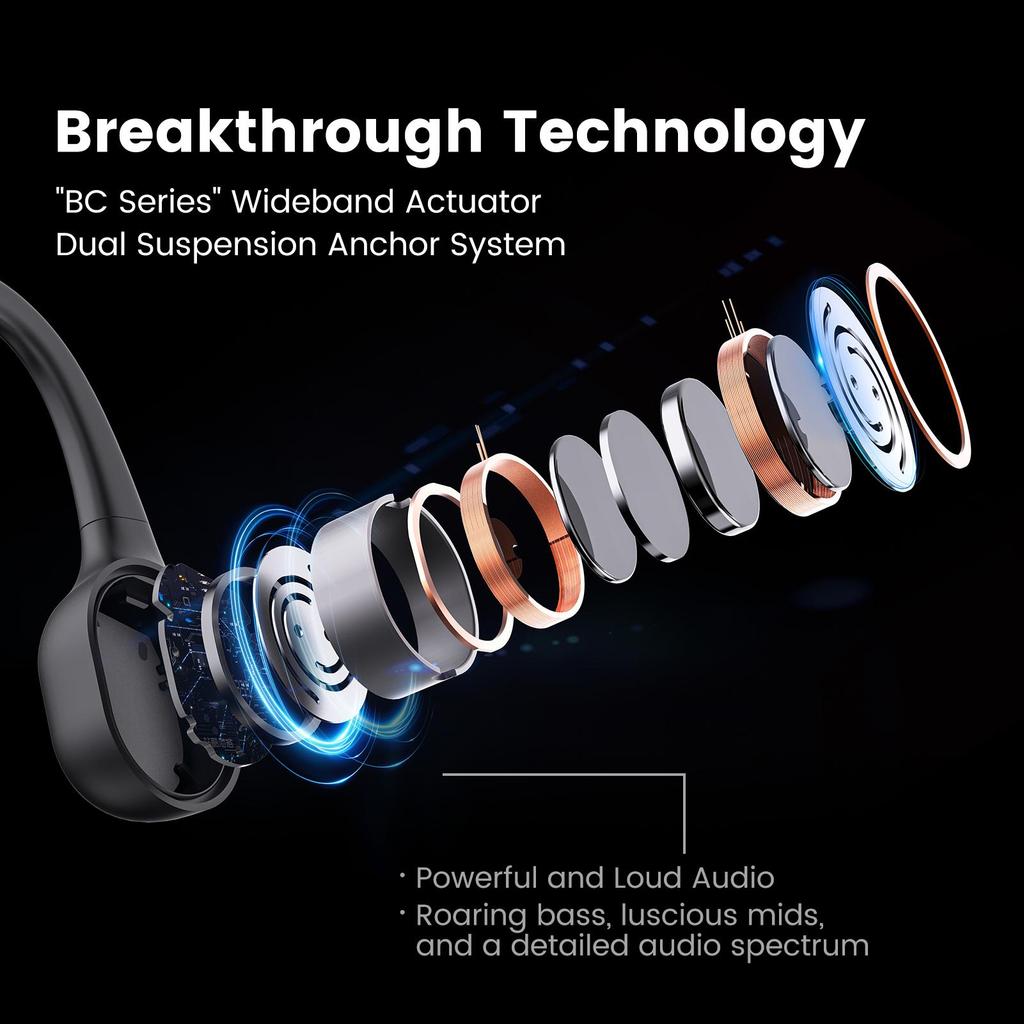 MOJAWA "Run Plus" headphones, sports, waterproof, with MP3, voice assistant, black