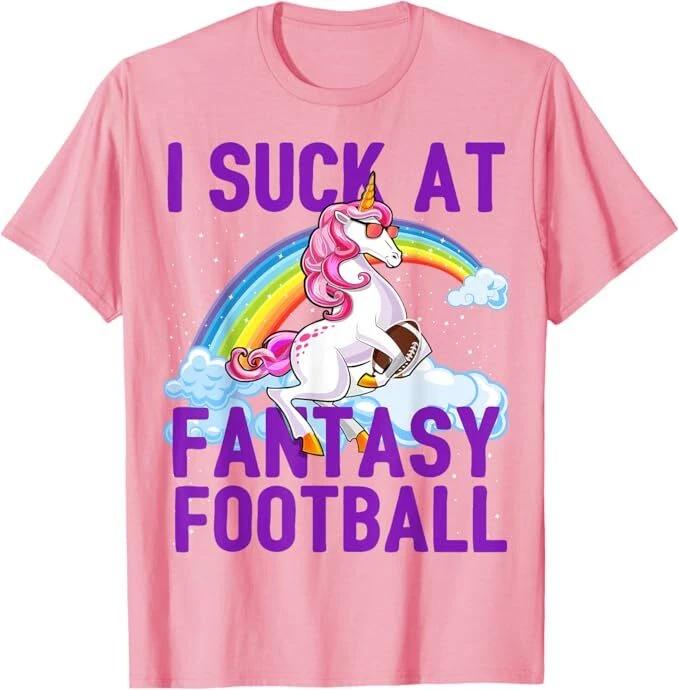 I Suck at Fantasy Football Unicorn Rainbow Loser Men Gift T-Shirt S