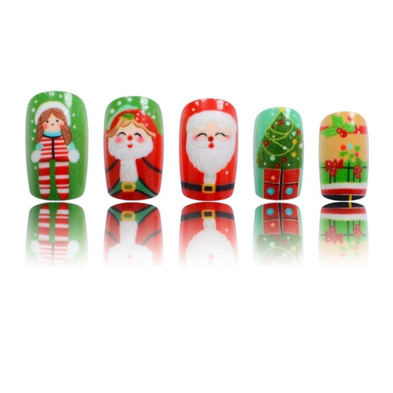 Elegant Christmas Nails with Santa Claus and Gift Box False Nails Full Cover Winter Acrylic Nail for Fashion Enthusiasts