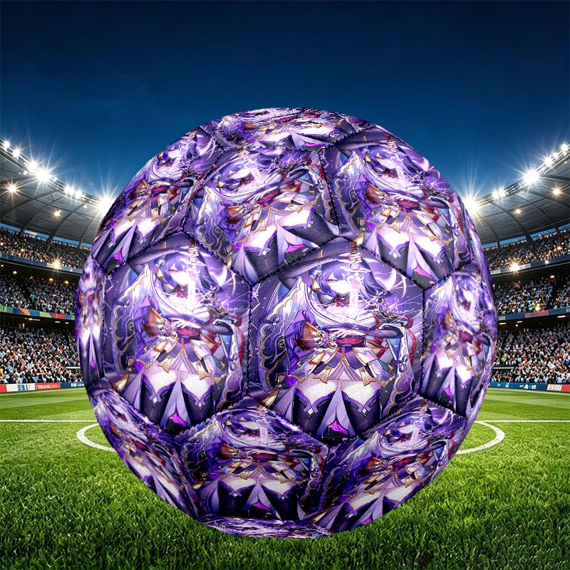 Genshin Impact Print Size 5 Soccer Ball, PU Wear Resistant Football for Match Training and Daily Practice, Birthday Gift for Soccer Fans