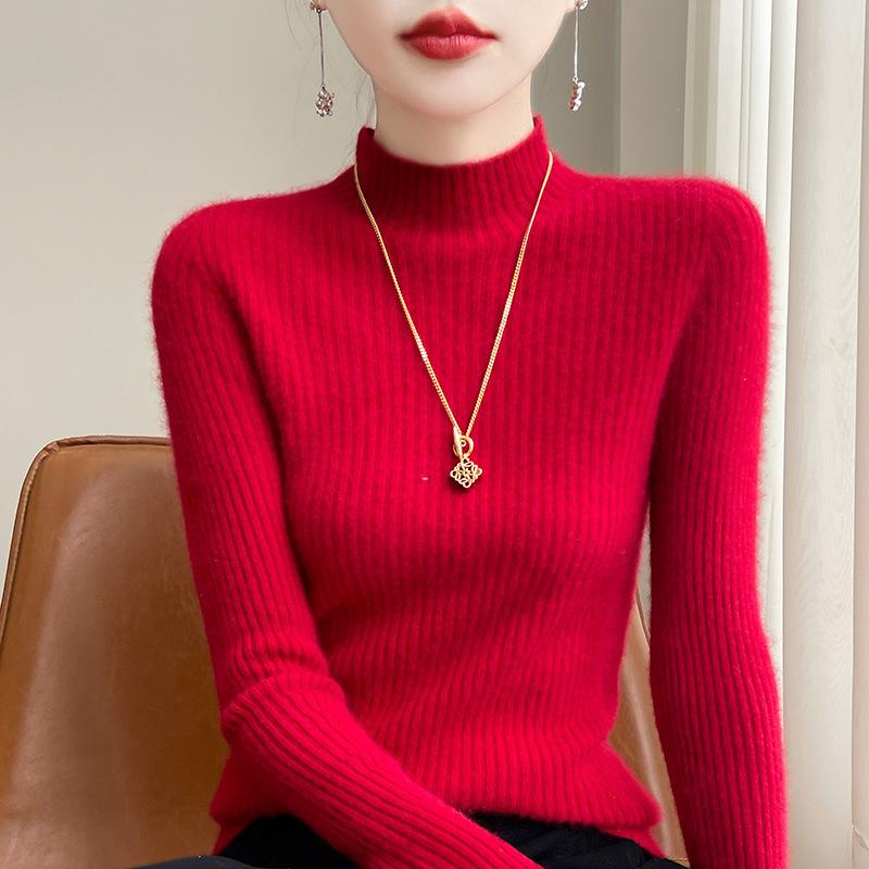 INDFS Women's Fashion Casual Fall Winter Solid Color Print Long Sleeve Half Turtleneck Sweaters