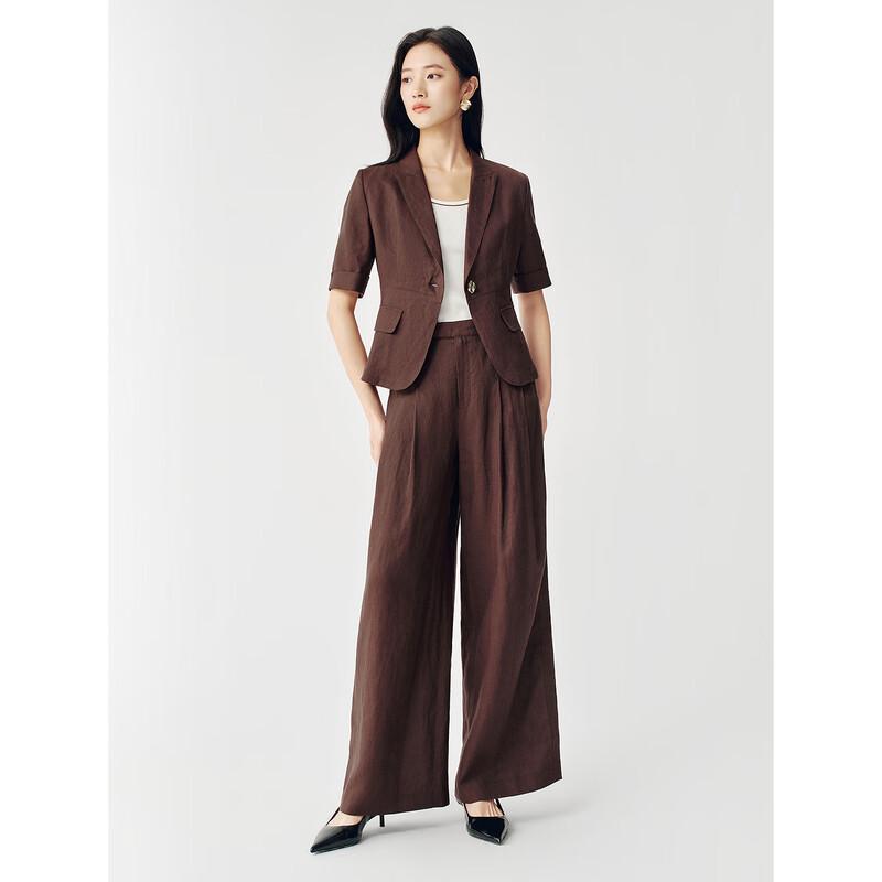JUZUI Elegant Commuter 100% Linen Straight-Leg Trousers for Women